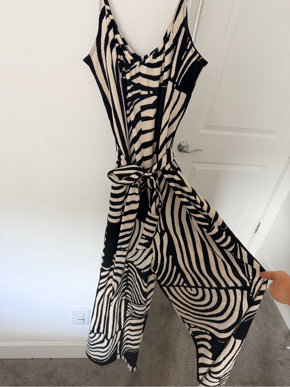 H&M Black & Cream Zebra-Print Jumpsuit with Tie Waist